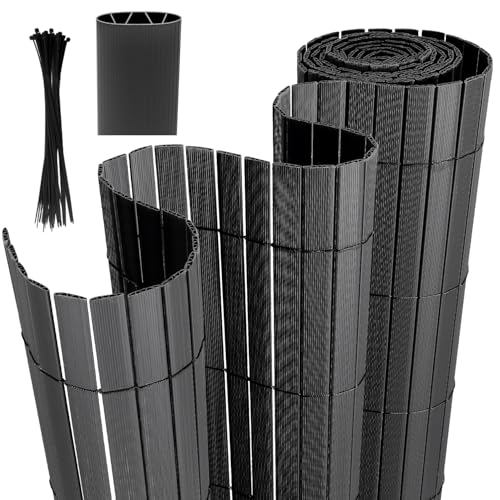 Joparri PVC Sichtschutzmatte, 80 x 400 cm, Anthrazit Sichtschutzzaun mit Kabelbindern, Sichtschutzstreifen, Balkonverkleidung, Sichtschutzmatte, Gartenzaun, Windschutz UV-beständig