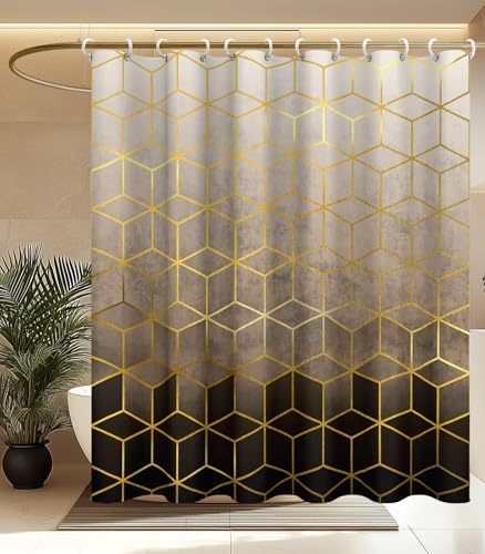 MAMUSE Shower Curtain for Bathroom - Cute Aesthetic Decorative Modern Girly Unique Girls Design Pretty Women Waterproof Fabric Cloth Cortinas de Bao Bathtub 72 x 72 Inch Black Gold