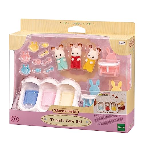 Sylvanian Families - Les triplés Lapin Chocolat et accessoires puériculture - 3 figurines et + de 15 accessoires - Plongez dans l'univers de la famille Sylvanian -...