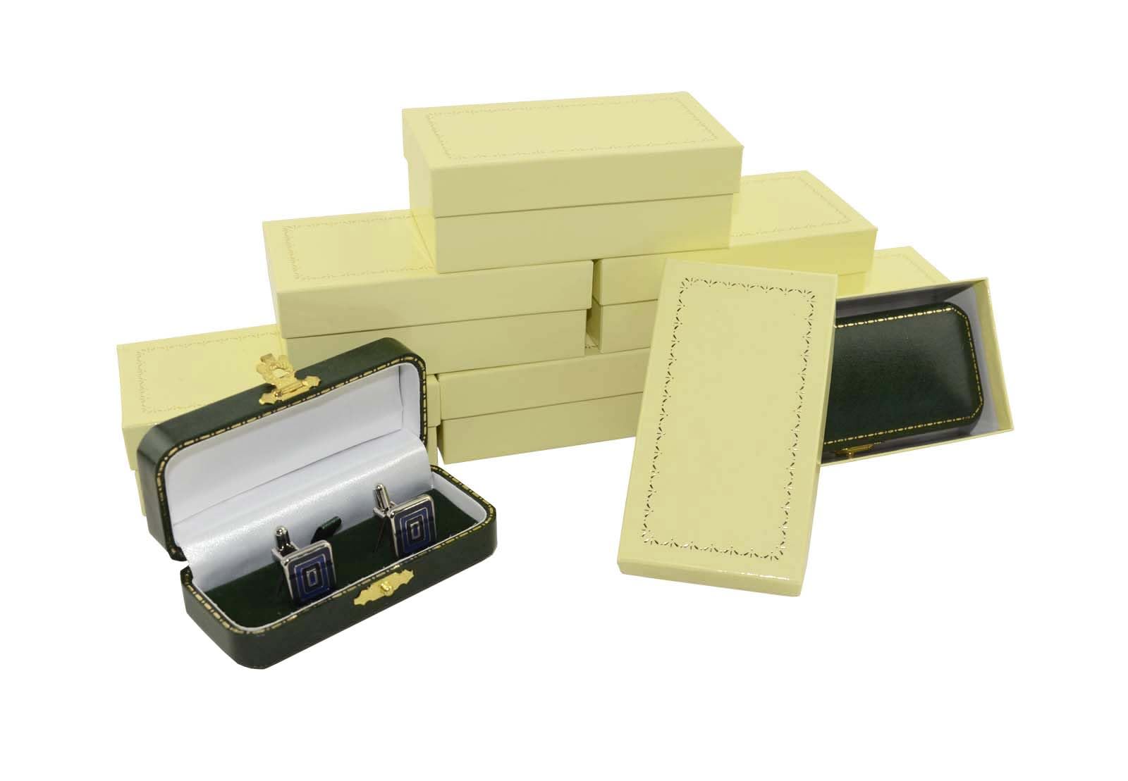 Cajas de presentación de joyas de piel sintética verde envejecido, caja de colección al por menor, anillo, colgante, collar y pulsera (6, caja de gemelos)