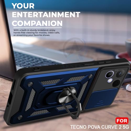 Image of AESTMO Tough Armor Tecno Pova Curve 2 Bumper Back Case Cover | Ring Holder & Sliding Camera Shield Cover | 360 Degree Protection Back Case Cover for Tecno Pova Curve 2 (Blue)