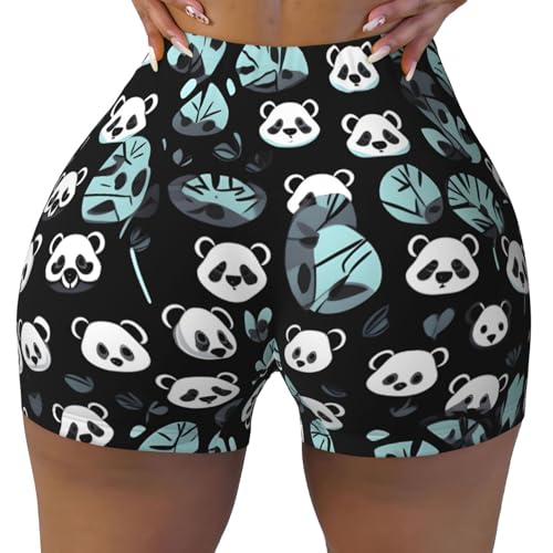Black and White Panda face Pattern Sports Shorts, high Elastic Slim Fitness Pants, Suitable for Yoga/Leisure/Daily wear