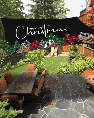 Boanket Sun Shade Sail 14' x 18', Christmas Tree Large Heavy Duty Outdoor Shades Sun Screen, Xmas Tree Green Red Plaid Leopard Classic Black Shade Cloth for Patio Deck Garden Lawns Beach Backyard
