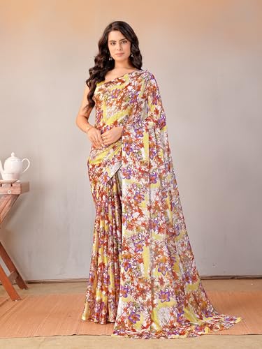 Image of Garden Vareli Floral Print Chiffon Saree