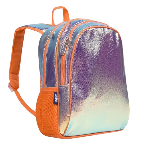 Image of Wildkin 15 Inch Backpack for Boys /Girls, Orange Shimmer | Ages 5-10, padded straps, side water bottle pocket - coordinates with matching Wildkin lunch boxes