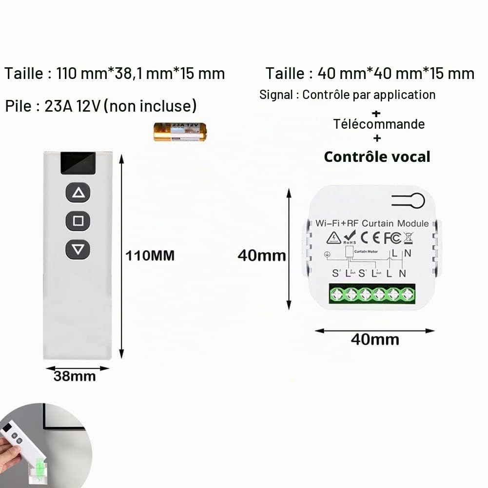 UrbanNest Interrupteur de Rideau Aveugle Tuya Smart Life WiFi 433Mhz avec TéLéCommande pour Commande de Volet Roulant éLectrique, 1RC 1RE