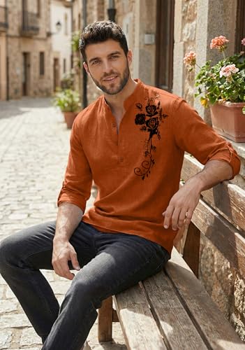 Image of Zombom Men's Cotton Polyester Blend Mandarin Collar Self One Design Printed Full Sleeve Regular Fit Casual Short Kurta