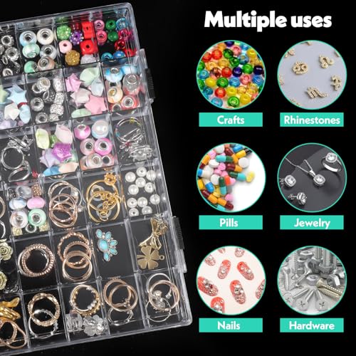 Image of 3 Pack 36 Grids Clear Plastic Bead Organizer Storage Box Container | Clear Beads Storage Organizers, Craft Jewelry Small Beads Containers for Organizing Collection Jewelry Making