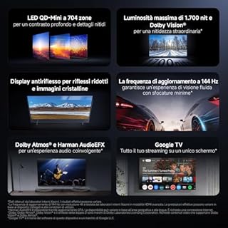 XIAOMI TV S Pro Mini LED 75,smart tv,4k QLED,144Hz Google TV,HDR 10+, Tuner DVB-C/S/S2/T/T2,MEMC,Dolby Vision,Dolby Atmos,DTS-X,Harman AudioEFX，Integrazione Alexa, Airplay2