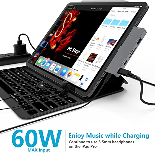 Ipad Pro Usb C Hub, 4K 60Hz Hdmi 7-In-1 Adapter For Ipad Pro M2 2022 2021 12.9 11 Inch Ipad Air 5 Docking Station, Usb-C Pd, Sd/Tf Card Reader, Usb 3.0, 3.5Mm Headphone Jack, Ipad Mini 6 Accessories #TOP3