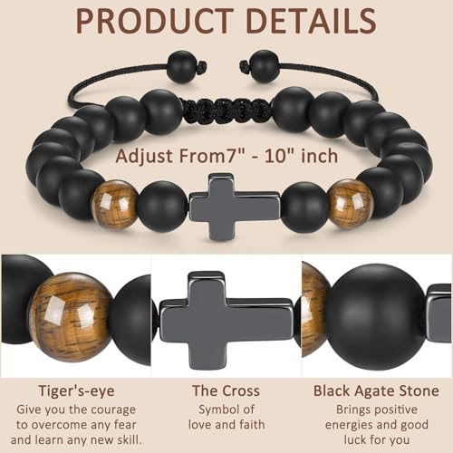 Pulsera de comunión para niño con cruz de cuentas negras y diseño elástico ajustable 3