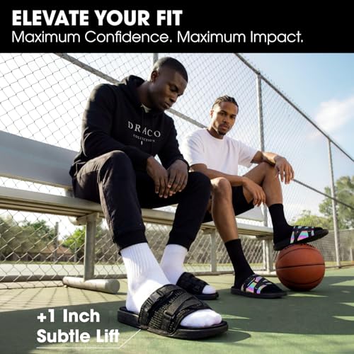 Image of Draco DracoSlides Reflective Slides for Men and Women, Wrapped in Reflective 3M with Adjustable Straps for Wide /Narrow Feet, Sandals with Arch Support & Slip Resistant, Men & Women Footwear, Black