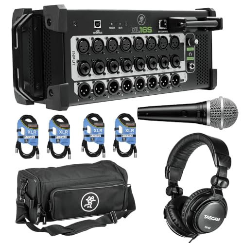 Mackie DL16S 16-Channel Wireless Digital Live Sound Mixer with Built-In Wi-Fi + Mackie DL16S Digital Mixer Bag + TH-02+ Dynamic Microphone + (4) XLR Cables