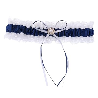 MYADDICTION Satin Lace Wedding Bridal Garter with Ribbon Bow Party Accessories Navy Blue 0