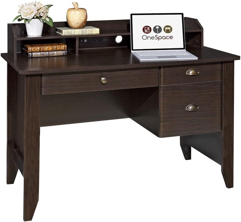 OneSpace Eleanor Executive Desk Wood Grain, Espresso