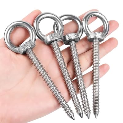 Niuny Pernos de Ojo de Acero Cáncamos Grandes 4Pcs Hembrillas Cerradas M8 X 80cm Pernos de Ojo Atornillado Tornillos de Gancho de Acero Inoxidable para Hamacas Cestas Colgantes Amarres Levantar