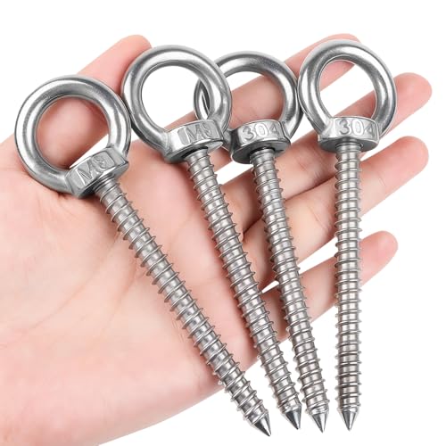 Niuny Piton à Visser Crochet a Visser 4Pcs Anneau de Levage M8 x 80cm Crochets à œillets Robustes Crochet vis Piton Inox Charge Lourde Avec pas de vis pour Support de Hamac Chaise Balançoire Yoga
