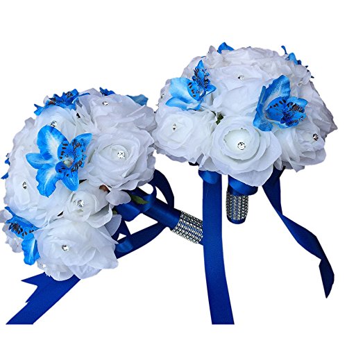Angel Isabella 12Pc Wedding Package - Royal Blue Rose And Orchid Artificial Flower Arrangement #TOP1