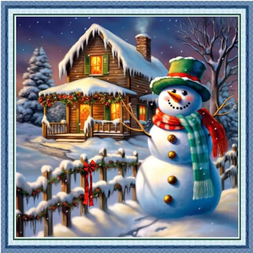 Image of Dimxvean Stamped Cross Stitch Kits,Cross Stitch Kits for Adults Beginners,Embroidery Kits Full Range of Cross Stitch Stamped Kits Needlepoint Kits Cross Stitch Patterns-Snowy Scenery 18x18 inch