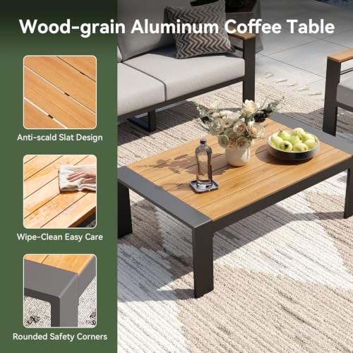 Image of Aoxun Patio Furniture Set, 7 Piece Aluminum Patio Sets With 5 inch Thicken & Washable Cushion, Waterproof Outdoor Furniture With Coffee Table, Outdoor Couch Sectional For Backyard, Porch And Garden (Grey)