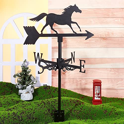 TIECHUINIUB European Style Retro Iron Weathervane Wind Direction Indicator Round Shape Garden Domes Barn-Horse Stakes