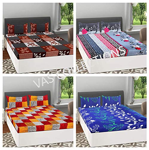 BSB Trendz Glace Cotton 4 Double Abstract Bedsheet with 8 Pillow Covers (Multicolour, 88x88 Inch) - Set of 12 Pieces
