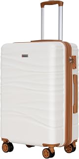 26" Medium Checked Luggage, Expandable Checked-Medium Hardshell Suitcase with Double Spinner Wheels for 20% More Space, Hardside Luggage, Scratch-Resistant & YKK Zipper White