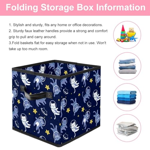 Boîte de rangement chat cube pliable en tissu avec poignées pour armoire - 4
