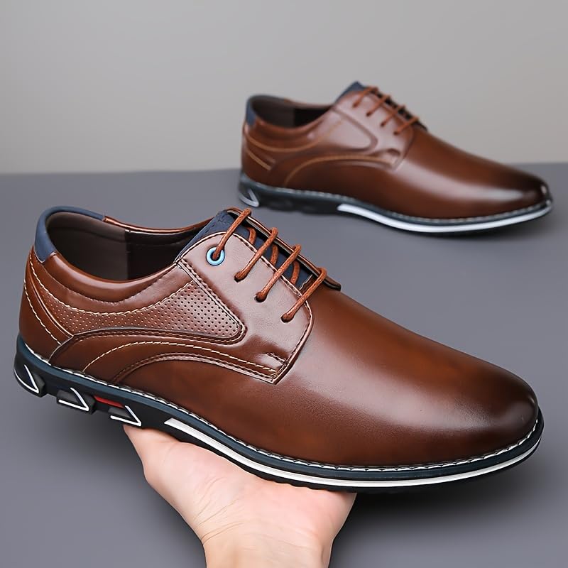 Men's Plus Size PU Leather Casual Shoes - Wear-Resistant, Non Slip Lace-up Dress Shoes for Office and Daily Wear3