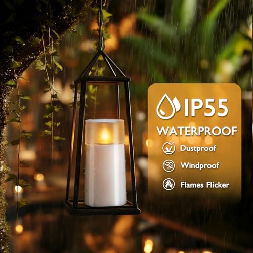 Image of Homemory Solar Candles Outdoor Waterproof, Flickering Flameless LED Candles with Dusk to Dawn Sensor, 3 inchx6 inch Solar Powered Candles for Outdoor Lanterns Patio Garden Yard Christmas Decorations, 2 Pack