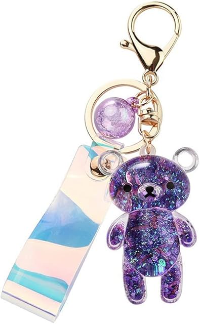 KUPOOL Acrylic Starry Bear Keychain Cute Trendy Bear Key Ring/Pendant Key Chain Jewelry Gift For Children Women Girlfriend Trendy Bag Backpack Car Keys Pendant, Purple