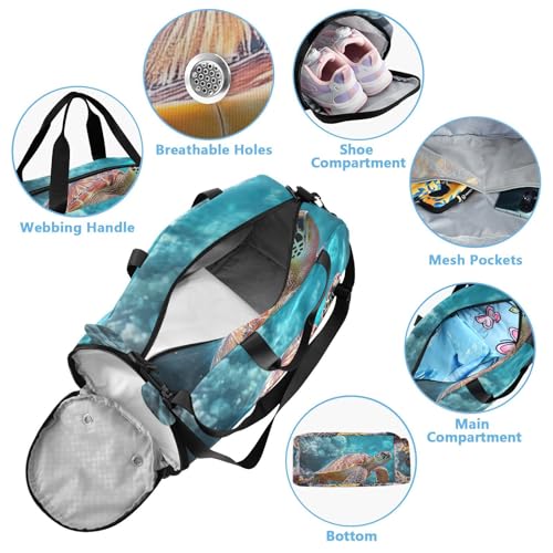 Sea Turtle Kids Duffle Bag,Sports Gym Bag with Shoe Compartment Travel Duffel Bags for Boys and Girls4