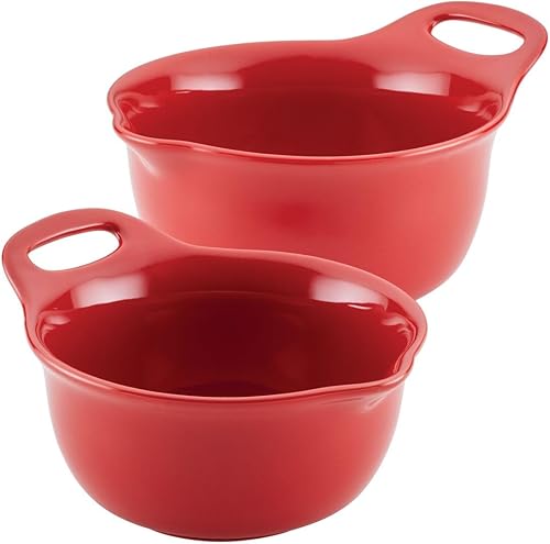 Rachael Ray Ceramics - Juego de cuencos para mezclar con boquilla de vertido, 1 cuarto de galón y 2 cuartos de galón, color rojo