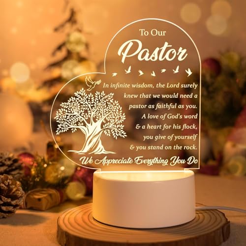 Image of Pastor Appreciation Gifts - Engraved Acrylic Night Light, Pastor Gifts for Women, Anniversary, Religious Christian Gifts, Christmas Gifts for Pastor, Thank You Present Tabletop Gift