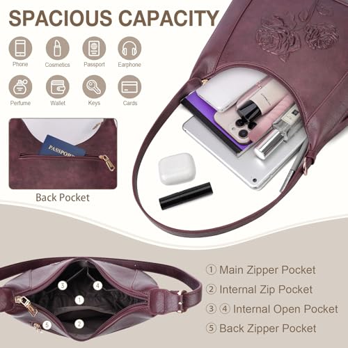 Image of Shoulder Bag for Women, Small Embossed Vegan Leather Hobo Purse | Elegant Crescent Shape Shoulder Purse with Top Handle, Adjustable Strap, Underarm Style for Daily Use, Travel & Gift Choice
