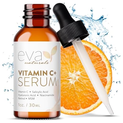 Eva Naturals Vitamin C Serum Plus 2% Retinol, 3.5% Niacinamide, 5% Hyaluronic Acid, 2% Salicylic Acid, 10% MSM, 20% Vitamin C - Skin Clearing Serum - Anti-Aging Skin Repair, Face Serum (1 oz)