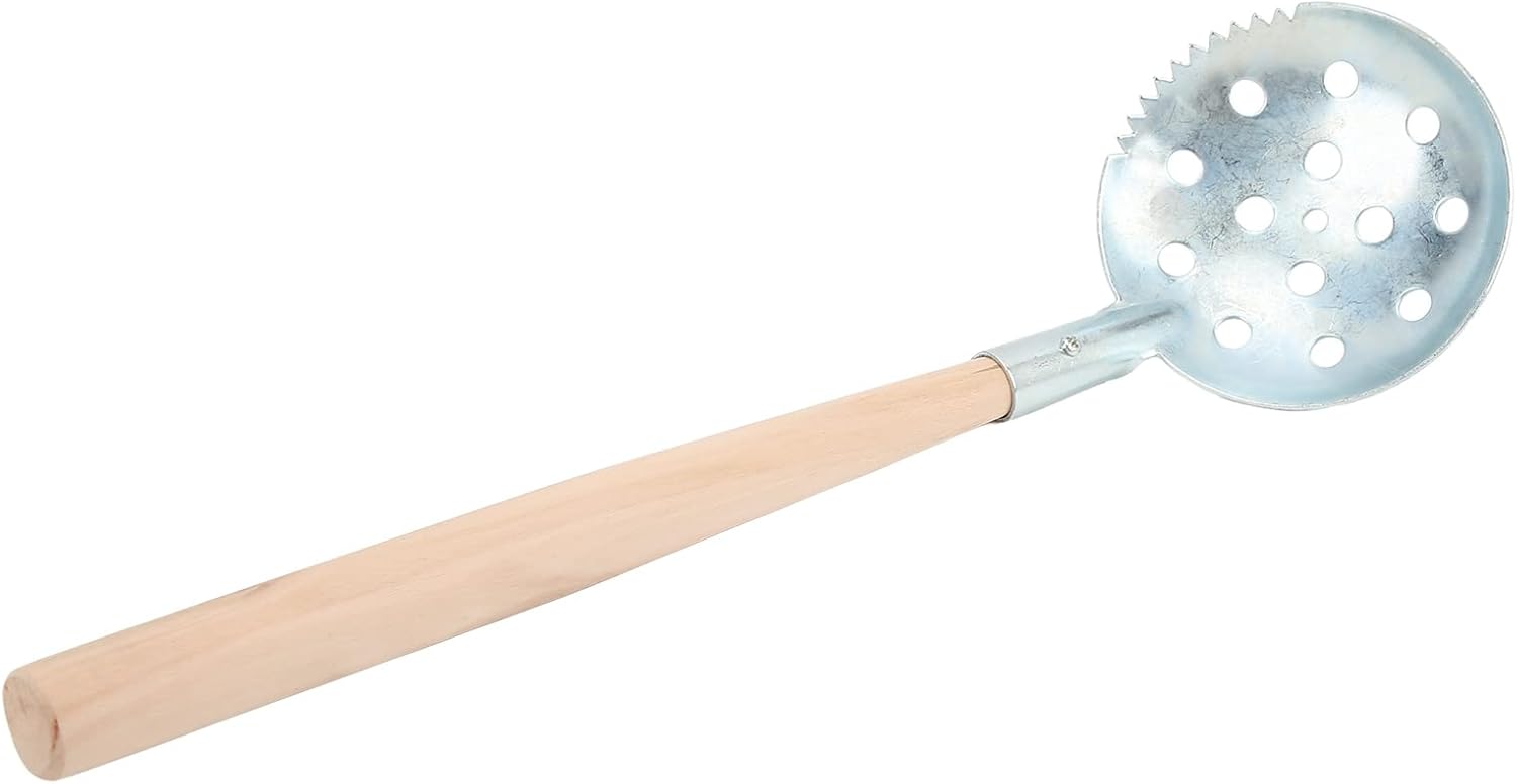Wooden Handle Ice Fishing Spoon, 34cm Ice Fishing Skimmer Colander Ice Fishing Equipment