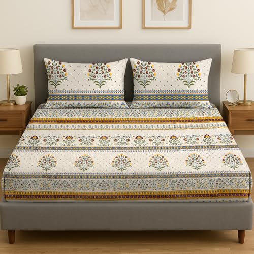 Image of Amazon Brand - Umi Double Bedsheet 90x100 Inches with 2 Pillow Covers | Brushed Microfiber Cotton | 144 TC Premium Bed Linen | Comfortable & Durable Bedding for Bedroom (Cream, Double)