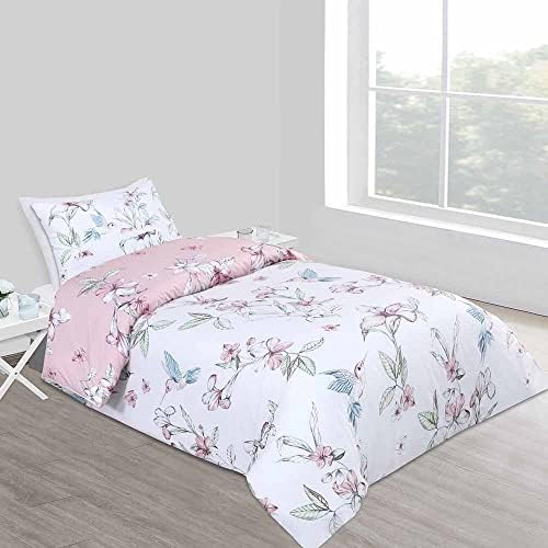 wilko Blush Humming Bird Floral Duvet Set Single, Polycotton Washable Reversible Duvet Set, W135 x D200cm