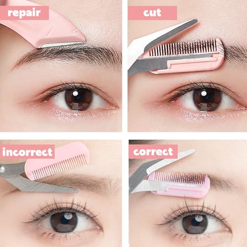 2Pcs Eyebrow Scissors with Comb,Professional Precision Eyebrow Trimmer Set,Eyebrow Razor,Non Slip Eyebrow Trimming Scissors Small Eyebrow Grooming Kit Hair Removal Beauty Tool for Women Men(Pink) - Image 6