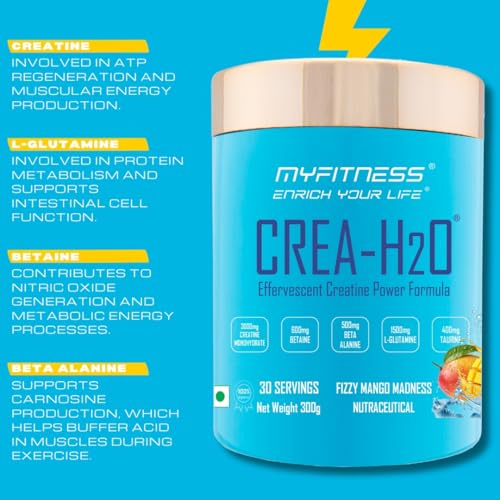 Image of Myfitness Creatine Powder Effervescent Pre Workout Power Formula | 300g | Creatine Monohydrate Powder With Betaine | Beta Alanine | L-Glutamine | Taurine | Electrolyte Blend (Fizzy Grapefruit)