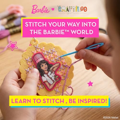 Image of Barbie Cross Stitch Kit for Kids Ages 6-12 | Beginner Embroidery & Needlepoint Craft Kit, 7 Keychain Projects, Arts and Crafts Gift for Girls