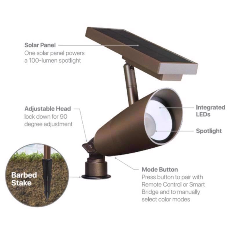 Feit Electric OneSync Bronze Solar Powered/Remote LED Spotlight 2 pk
