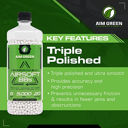 Aim Green Biodegradable Airsoft Bbs, Premium-Grade 6Mm Airsoft Bbs, 0.20 Grams, 5,000 Count #TOP3