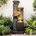 Pivotify 38.2" Tall Water Fountain Outdoor Garden,4 Tiers Modern Cascading Bowls and Stacked Stones Indoor Fountains with LED Lights for Garden, Patio, Deck, Porch, Backyard and Home Art Decor(Grey)