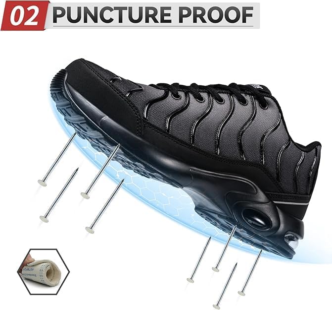 LARNMERN Steel Toe Shoes for Men Wide Women Lightweight Puncture Proof Work Safety Sneakers Breathable Slip Resistant Tennis Shoe - Image 4