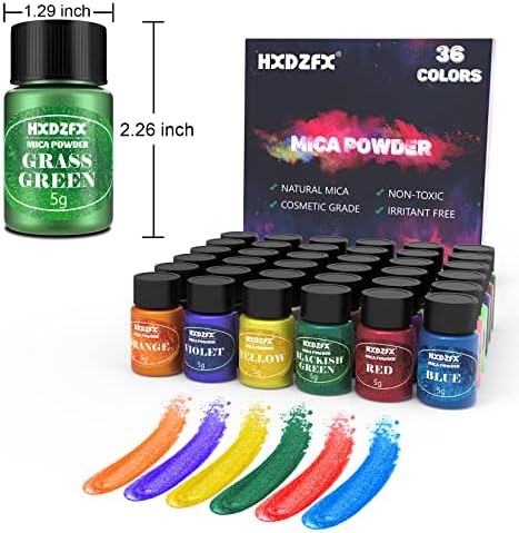 Mica Powder - 36 Colors Epoxy Resin Pigment Powder, Natural Mica Powder Dye for Epoxy Resin, Soap Making, Candle, Eye Shadow, Nail Polish, Lip Gloss, Blush, Cosmetics, Slime, Bath Bomb - 5g Each
