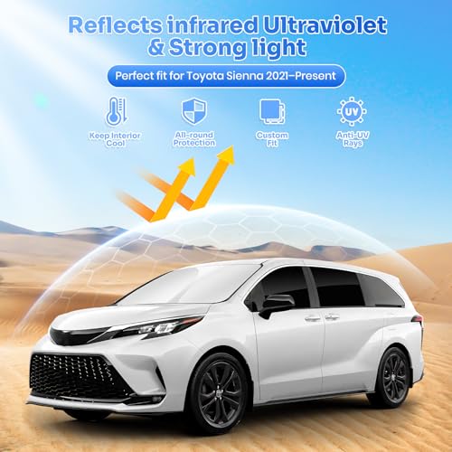 Image of Canvcle Window Shades for 2021-2026 Toyota Sienna Accessories Windshield Sun Shade Side Rear Window Covers Sunshade Sun Visor Shield Privacy Protection for Camping Keep Vehicle Cool Black 8PCS