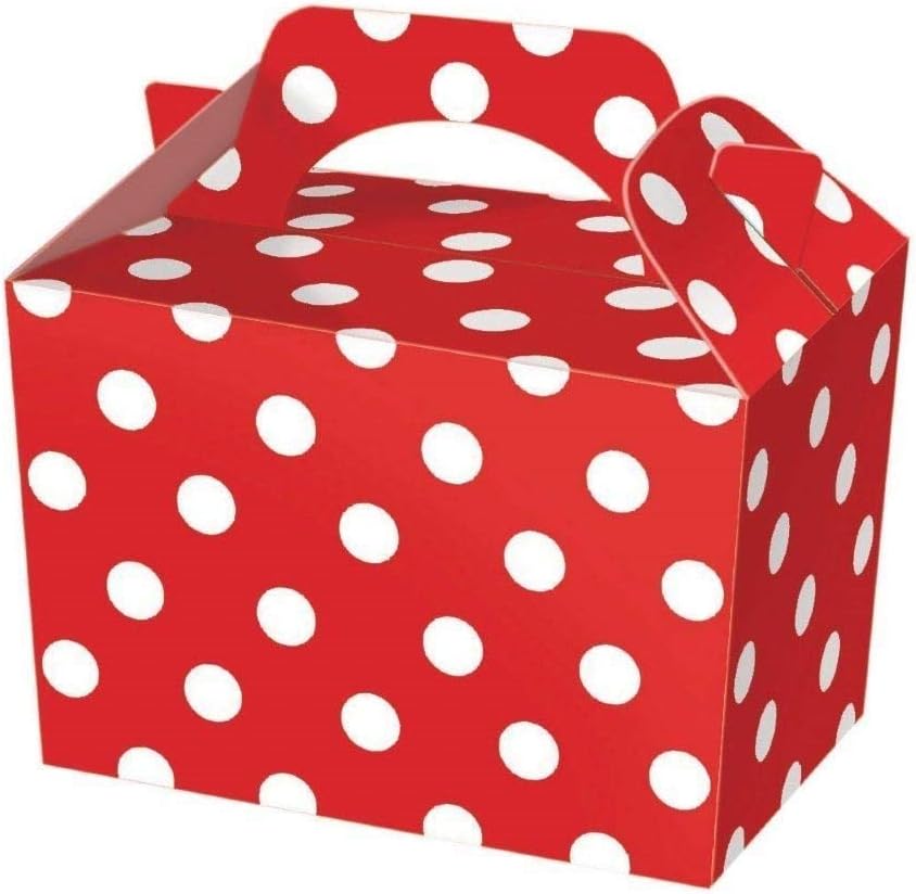 3x10 Red Polka Dot Party Boxes - Spotty Food Loot Lunch Cardboard Gift