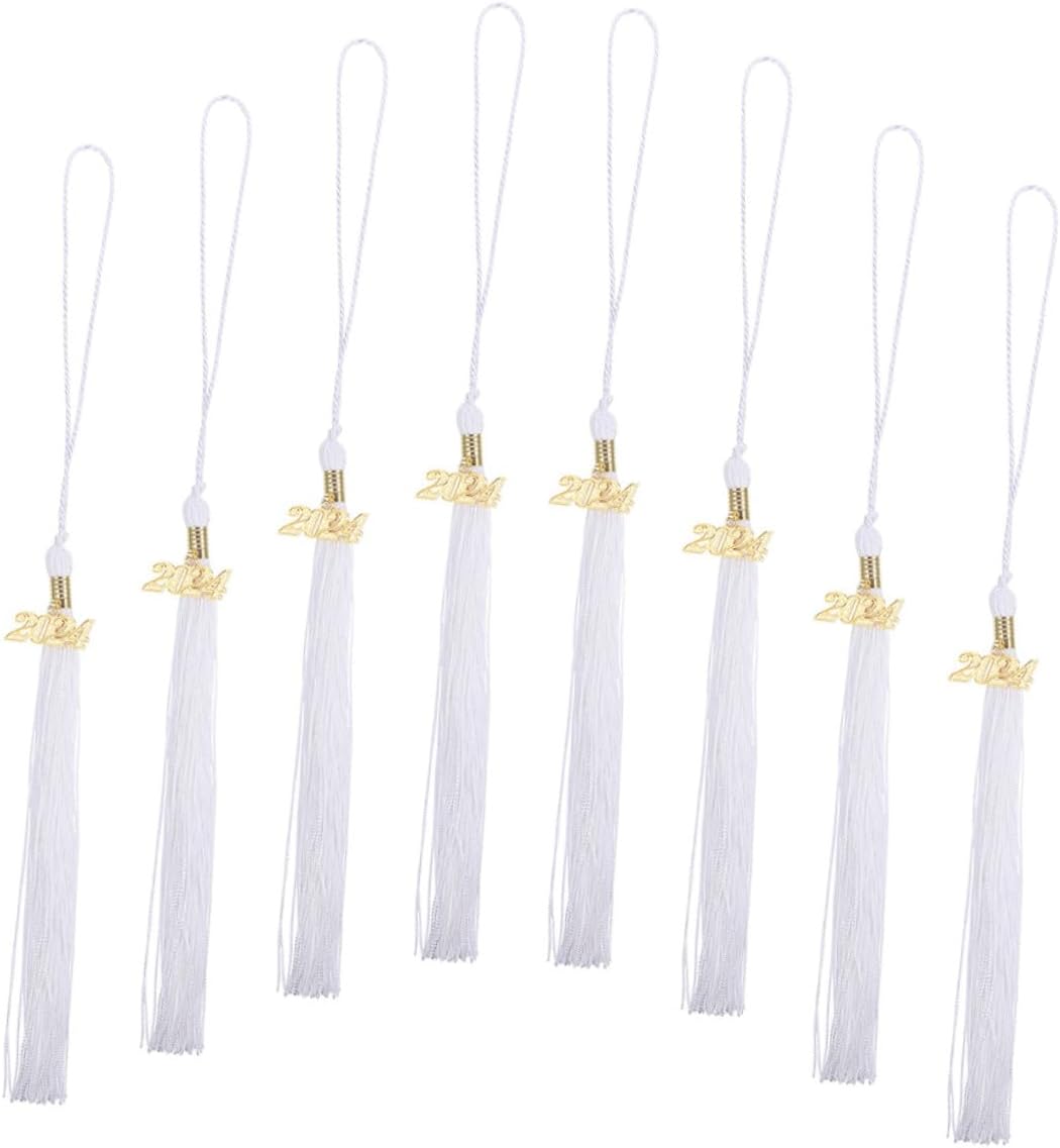 8pcs White Graduation Cap Tassels Graduation Hat Accessories for 2024 Ceremony Academic Caps Hanging Ornaments for Graduates